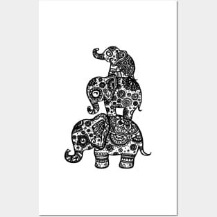 Elephant Family in Black Posters and Art